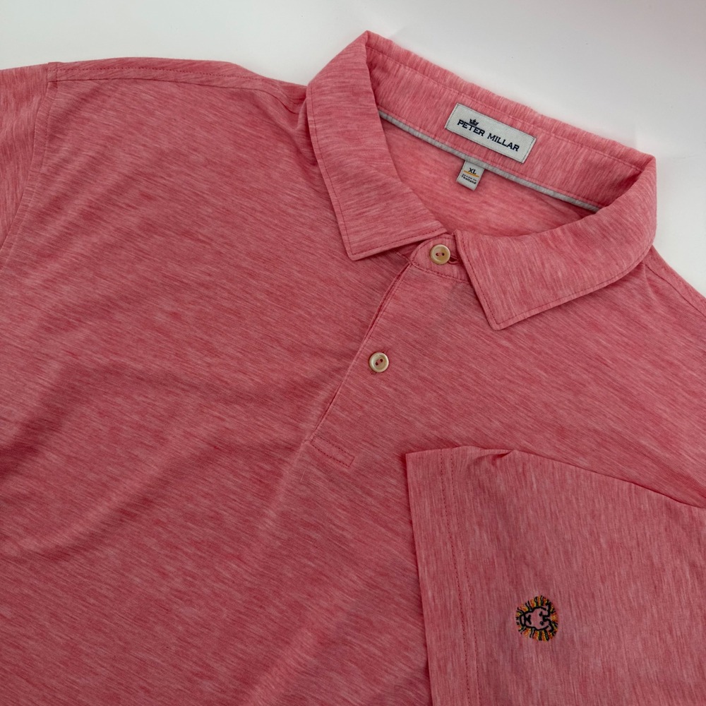 Peter‎ Millar Mens XL Pink Coral Heathered Polo Shirt Short Sleeve Golf Casual